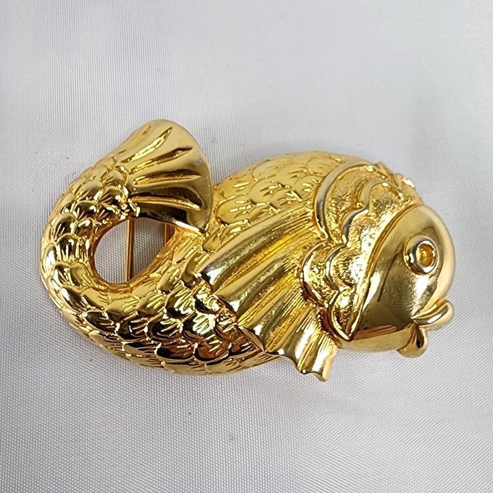 Doreen Ryan Signed Gold Tone Koi Fish Gold Fish‎ Rare 1993 Vintage Belt Buckle